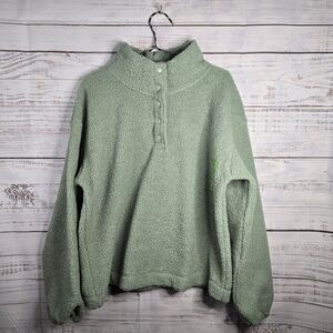 NWT Berkley Jensen Green Boucle Quarter Snap Pullover Woman Size Large
